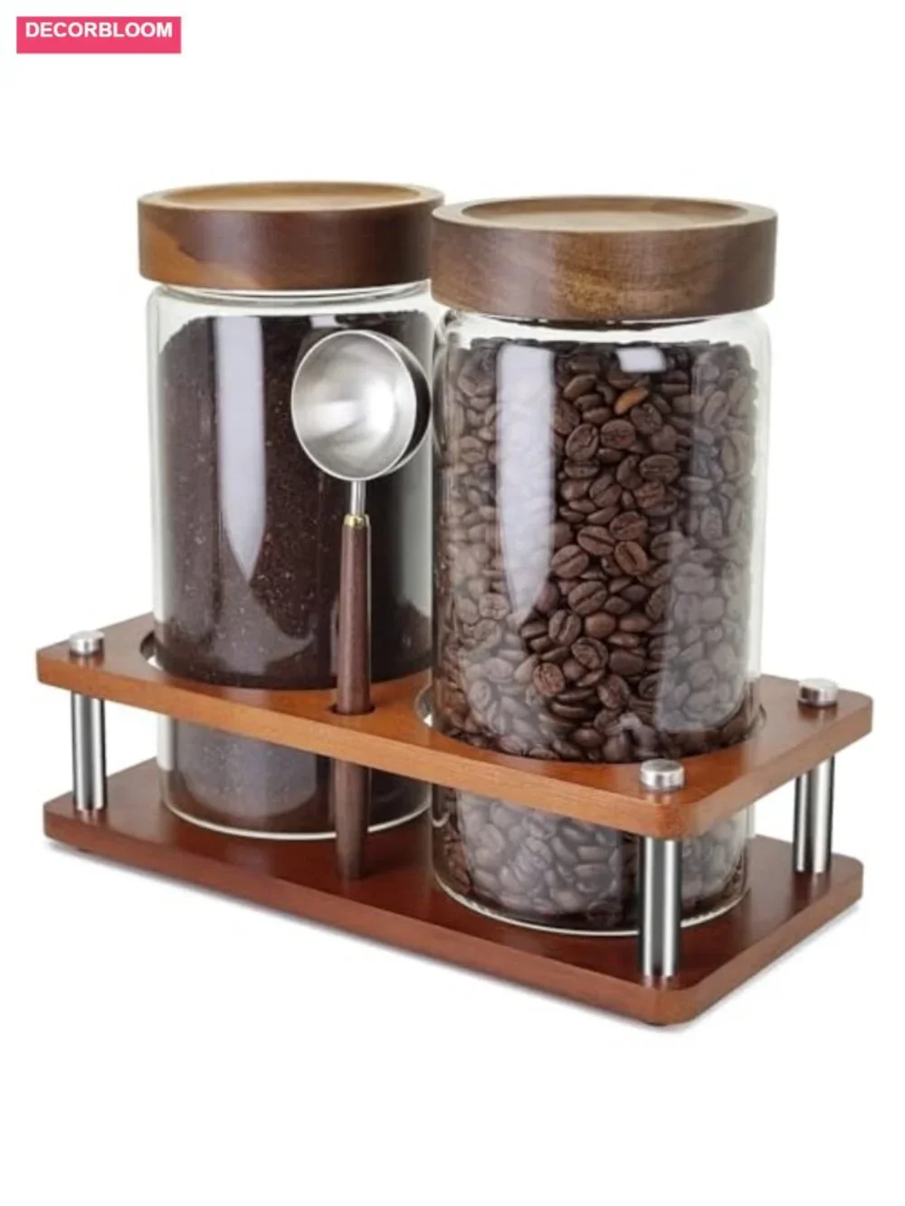 Glass Coffee Grounds Container with Bamboo Shelf, 2x45oz Airtight Jar with Spoon